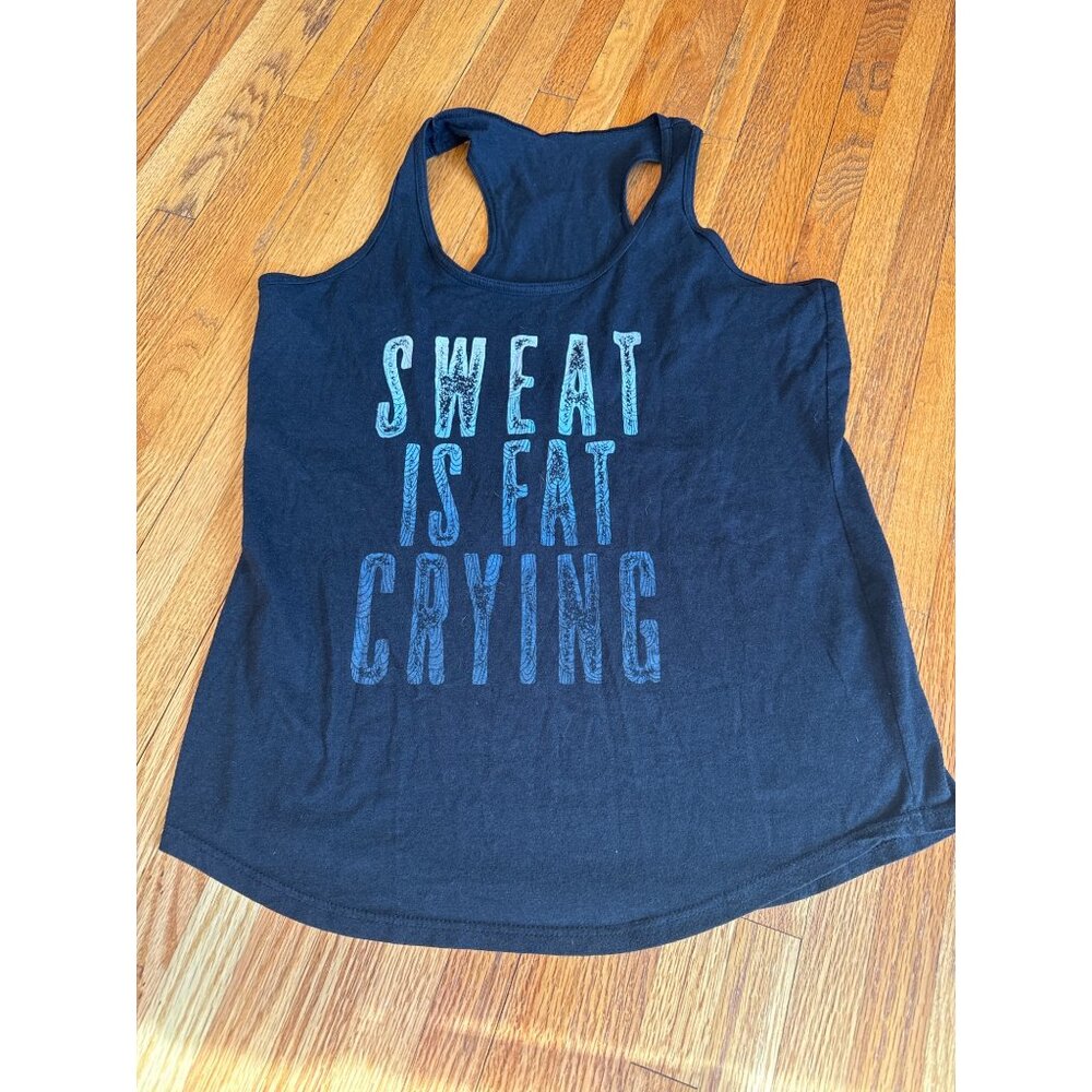 Black Racerback Tank Top With "Sweat Is Fat Crying" Text